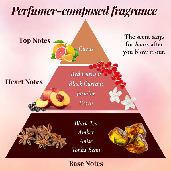 Perfumer fragrance pyramid infographic with fruit and spice notes