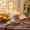 Lit People Watching beeswax candle with honeycomb and daisies