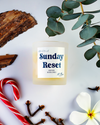 Frosted Sunday Reset beeswax candle with eucalyptus, cloves and candy cane