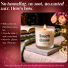Infographic on burning Touch Grass beeswax candle without tunneling or soot