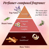 Fragrance notes pyramid infographic with lavender, herbs and cedar