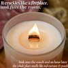 Lit beeswax candle with crackling wooden wick in frosted glass jar