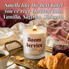 Lit Room Service beeswax candle with wooden wick on breakfast tray
