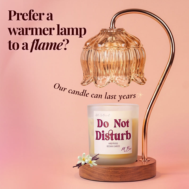 Infographic promoting beeswax candle warmer lamp over flame