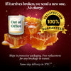 Out of Office beeswax candle with honeycomb and satisfaction guarantee badge