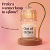 Out of Office beeswax candle under floral glass warmer lamp